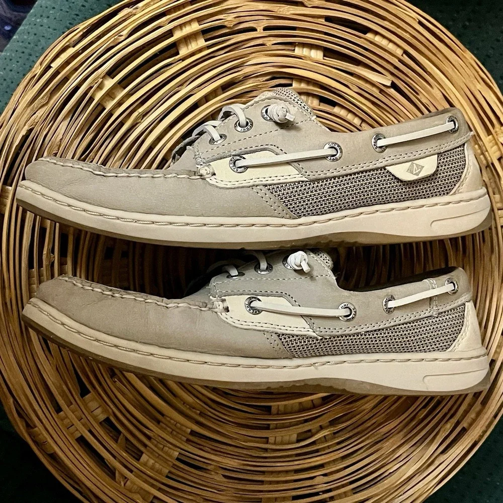 Women's Sperry Top Sider Rosefish Boat Loafer Shoes Memory Foam Linen-Oat Size 9